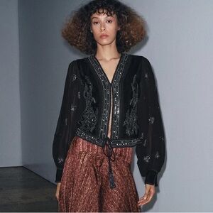 NWT Zara Woman ZW COLLECTION LIMITED EDITION EMBROIDERED CROPPED JACKET Top XS